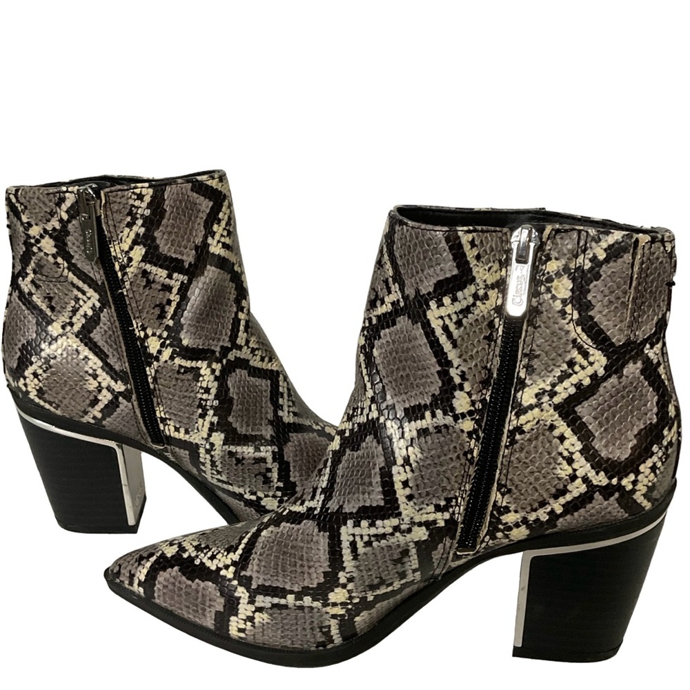 Circus by Sam Edelman "Cal" ankle faux snake skin print boots, block heel Sz 6